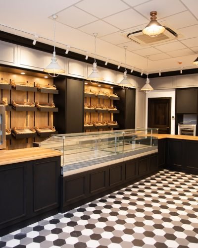 Empty modern bakery shop opening soon after quarantine.