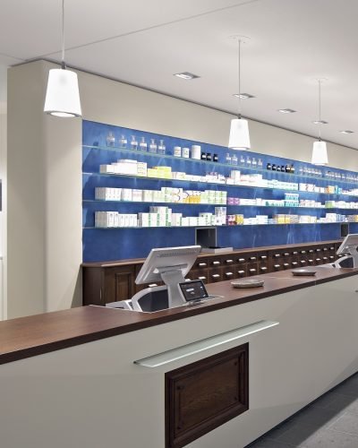 Interior of empty modern pharmacy