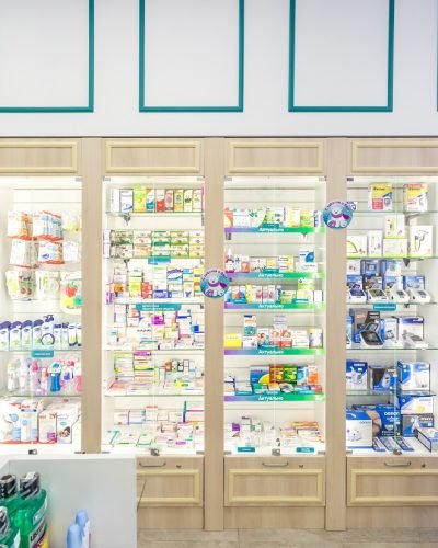 MINSK, BEALRUS - DECEMBER 2019: consultant girl in a modern pharmacy